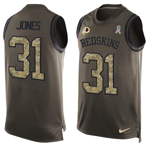Men's Limited Matt Jones Nike Jersey Green - #31 Salute to Service Tank Top NFL Washington Redskins